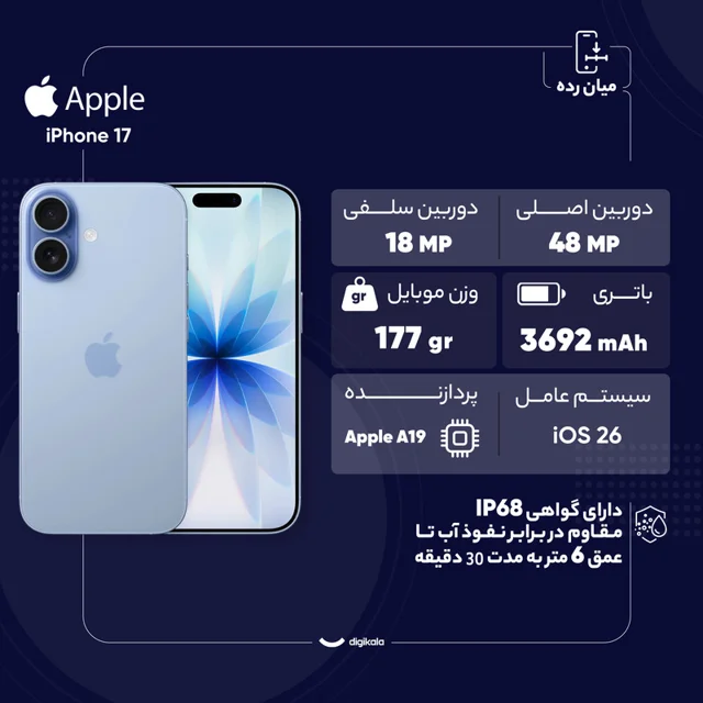 گوشی موبایل اپل مدل iPhone 17 CH دو سیم کارت ظرفیت 256 گیگابایت و رم 8 گیگابایت - نات اکتی 101632899