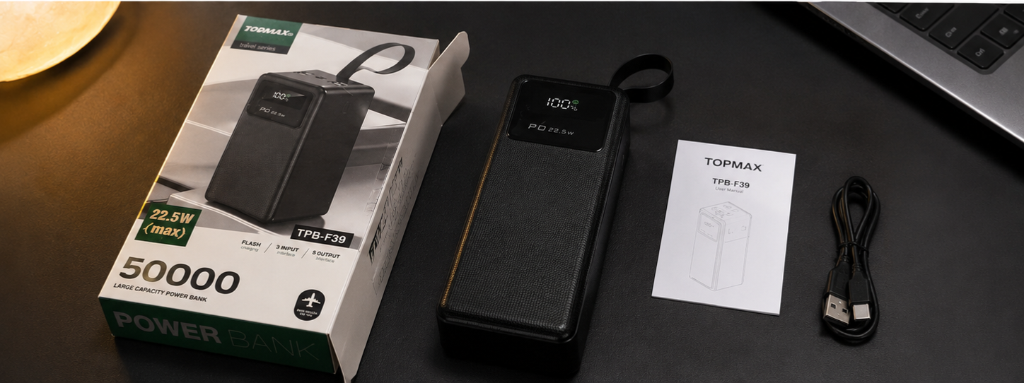 پاوربانک 50000 میلی‌آمپری TopMax TPB-F39 با شارژ سریع 22.5 وات اصلی | NEXO SHAP