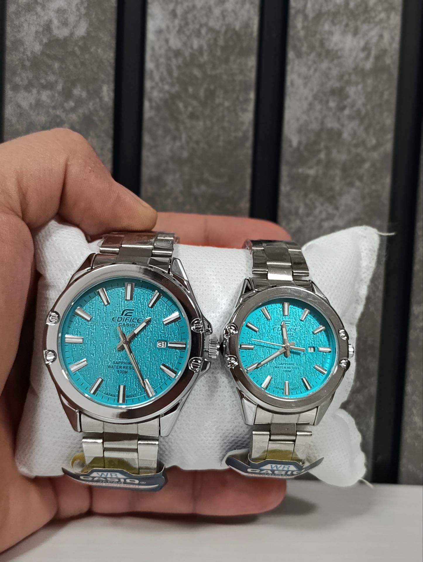 ست ساعت مچی زنانه و مردانه کاسیو ادیفایس (Casio Edifice) مدل Tiffany Blue - با شیشه ضد خش و بدنه استیل