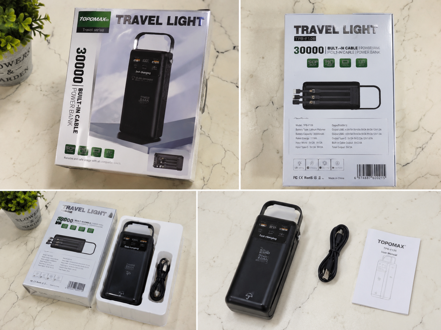 پاوربانک Topomax F126 ظرفیت 30000 میلی‌آمپر | شارژ سریع و نمایشگر دیجیتال اصل | NEXO SHAP
